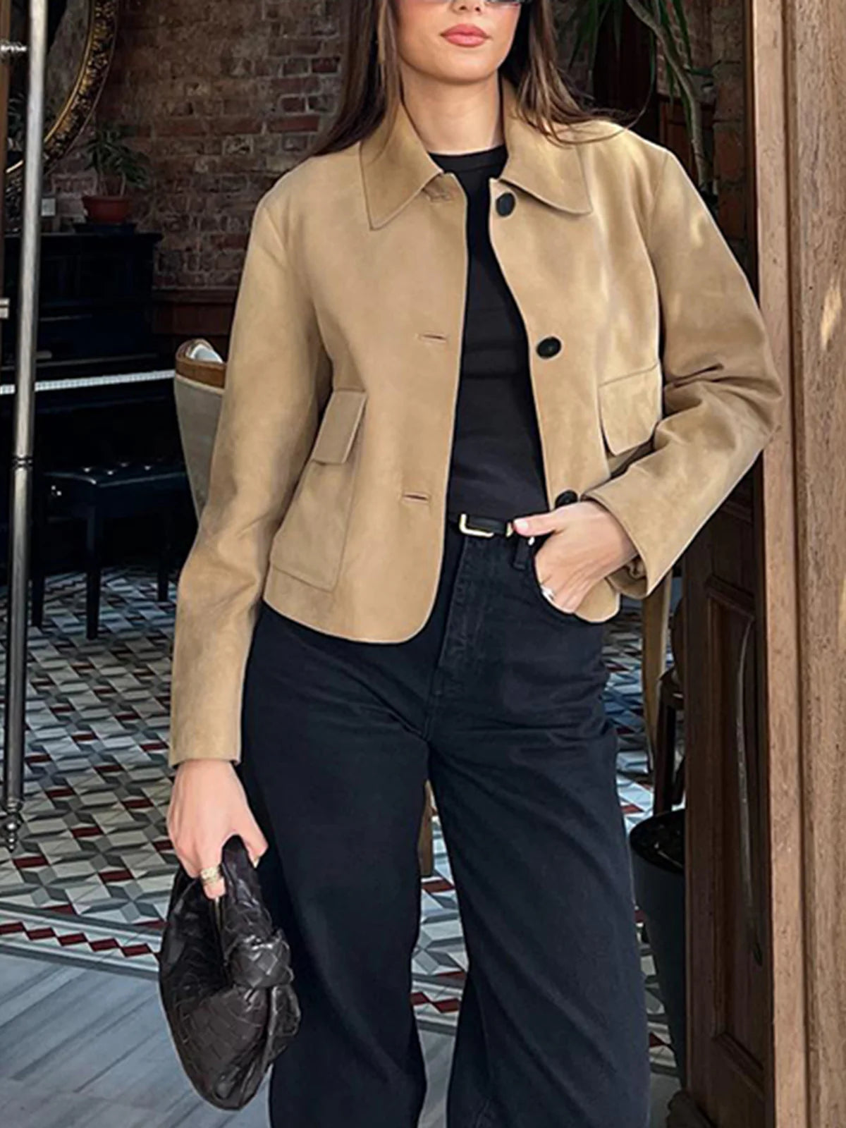 Knopf-Jacke-Wildleder-Look-Elegant-Wandelbar-Lässig-Strukturiert-Modern