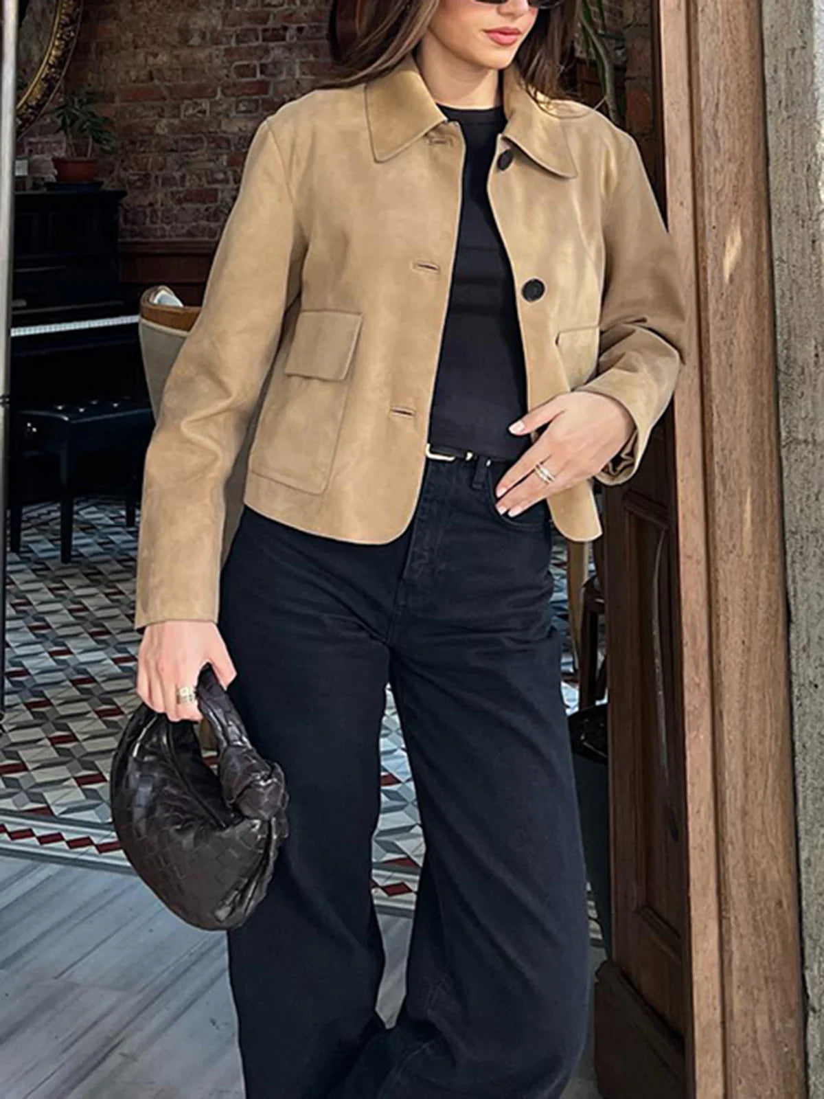 Knopf-Jacke-Wildleder-Look-Elegant-Wandelbar-Lässig-Strukturiert-Modern