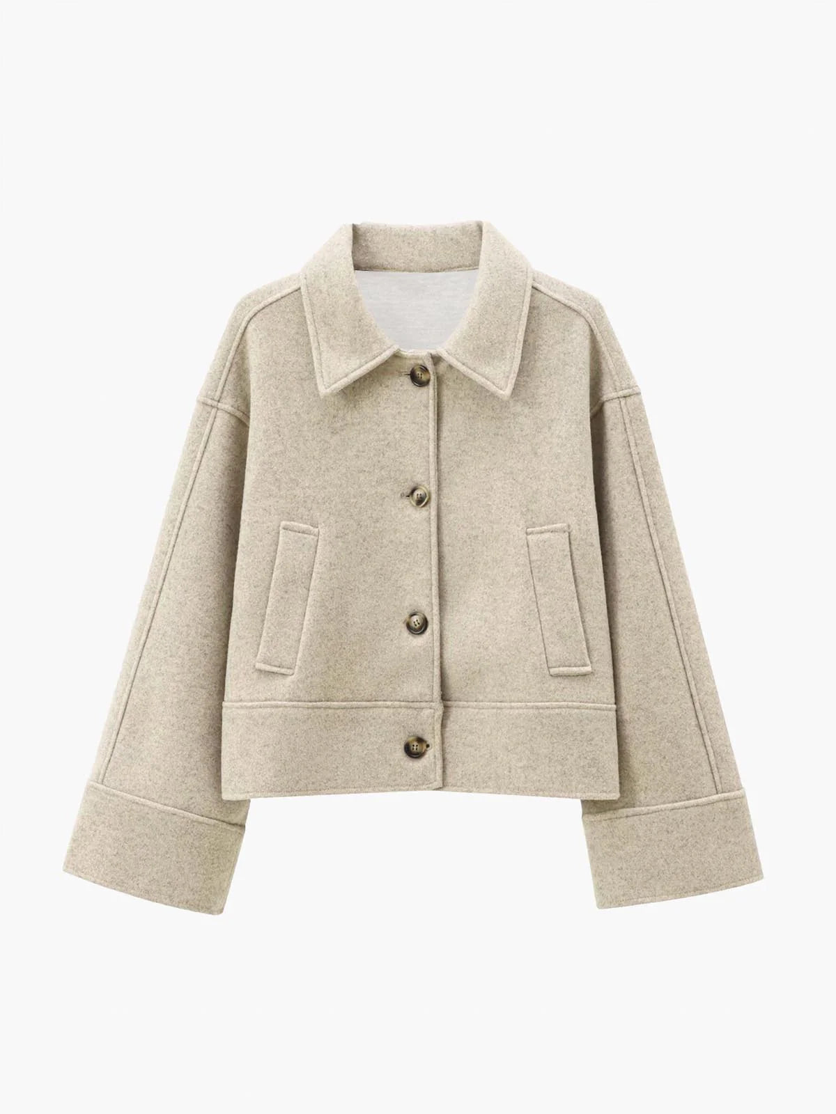 Beige–Kurzjacke–zeitlos–minimalistisch–leicht–warm–herbstlich–vielseitig–lässig