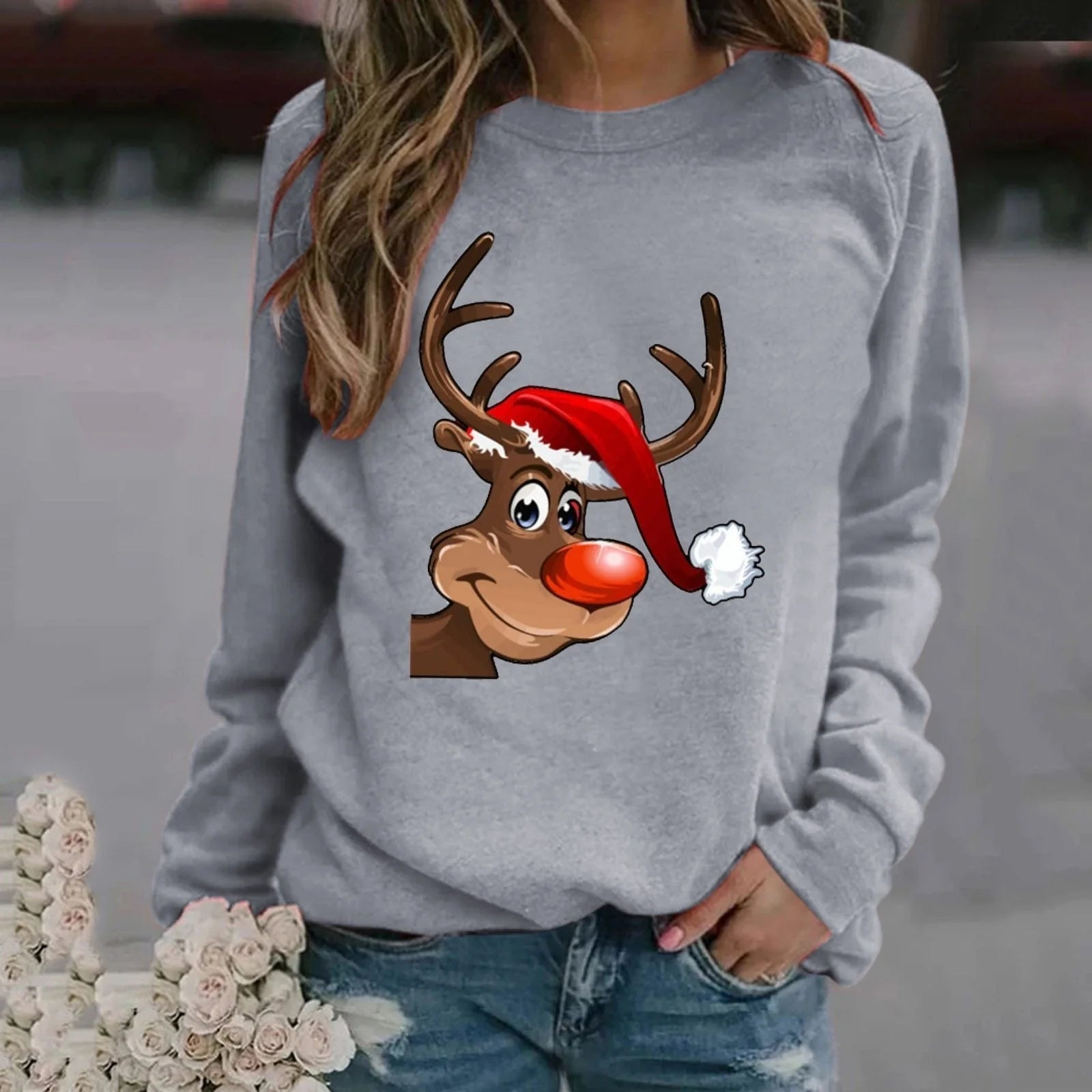 Weihnachtspullover–rot–Rudolph–Motiv–lustig–gemütlich–perfekt–für–Feiertage