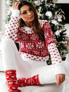 Weihnachtspullover–rot–weiß–Norwegermuster–Reh–Herzen–Schneeflocken–perfekt–für–Winterfeeling
