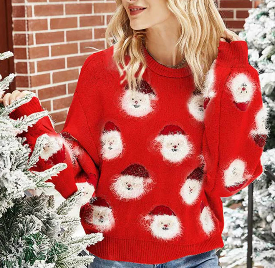 Weihnachtspullover–rosa–Santa-Muster–weihnachtlich–gemütlich–für–festliche–Stimmung