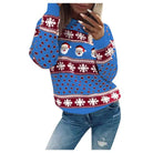 Weihnachts-Hoodie–schwarz–rot–weiß–Muster–Schneeflocken–Weihnachtsmann–bequem–lässig