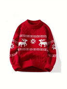 Ein-schwarzer-Pullover-mit-weißen-Rentier-und-Schneeflocken-Mustern,-perfekt-für-die-Winter-und-Weihnachtssaison