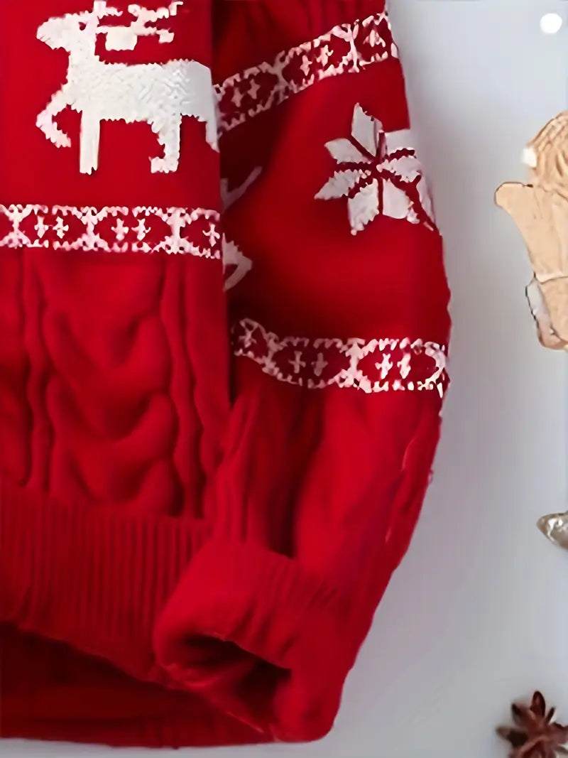 Ein-schwarzer-Pullover-mit-weißen-Rentier-und-Schneeflocken-Mustern,-perfekt-für-die-Winter-und-Weihnachtssaison