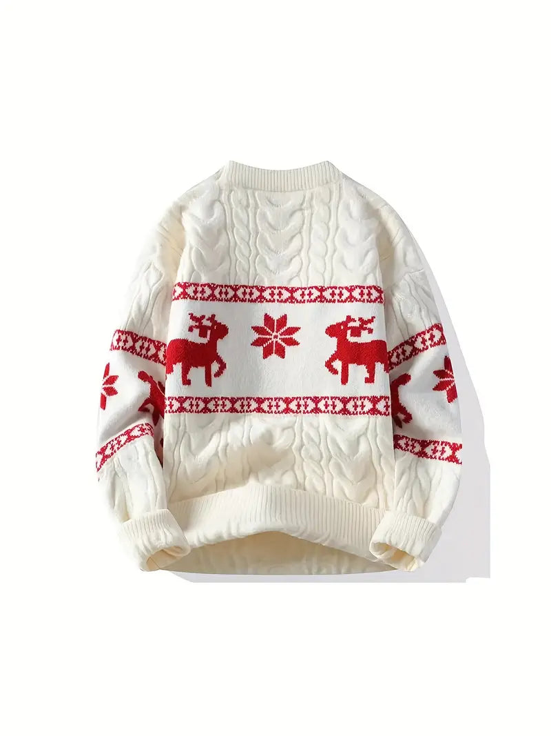 Ein-schwarzer-Pullover-mit-weißen-Rentier-und-Schneeflocken-Mustern,-perfekt-für-die-Winter-und-Weihnachtssaison