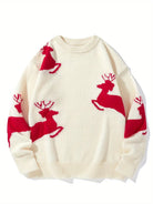Ein-cremefarbener-Pullover-mit-roten-Rentieren,-ideal-für-die-festliche-Saison.