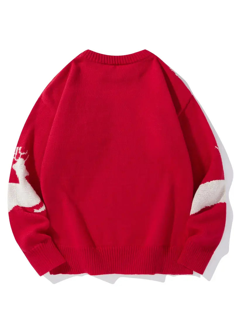 Ein-cremefarbener-Pullover-mit-roten-Rentieren,-ideal-für-die-festliche-Saison.