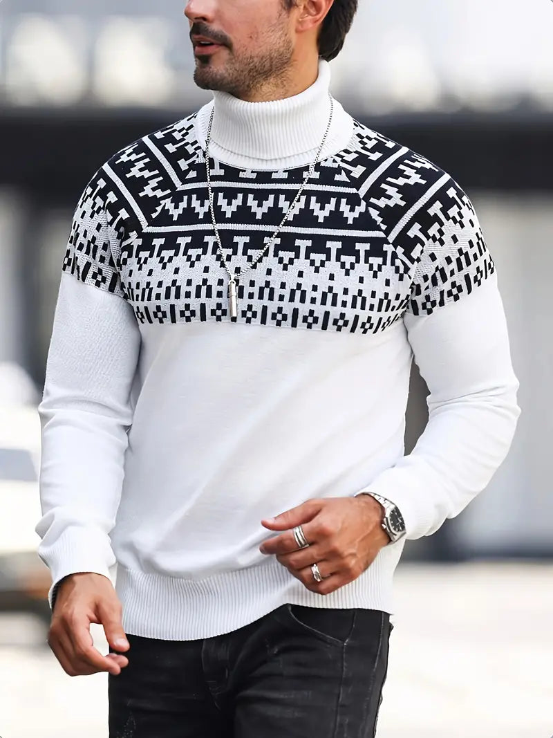 Ein-Rollkragenpullover-mit-schwarzem-nordischem-Muster-im-traditionellen-Stil.