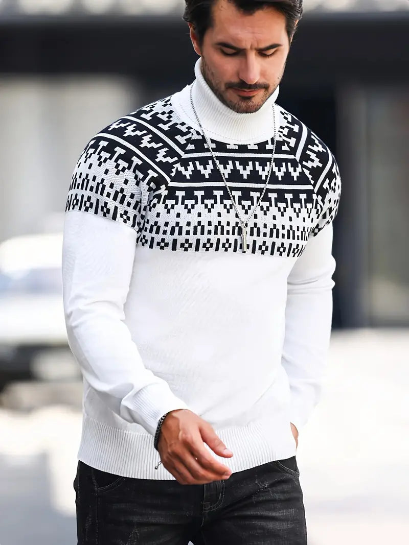 Ein-Rollkragenpullover-mit-schwarzem-nordischem-Muster-im-traditionellen-Stil.