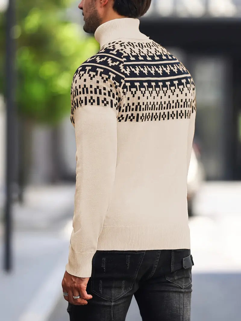 Ein-Rollkragenpullover-mit-schwarzem-nordischem-Muster-im-traditionellen-Stil.