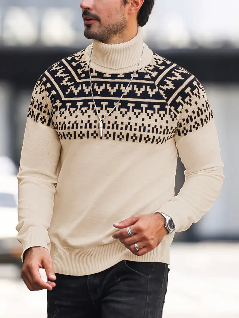 Ein-Rollkragenpullover-mit-schwarzem-nordischem-Muster-im-traditionellen-Stil.