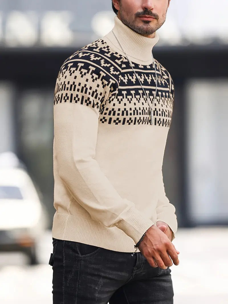 Ein-Rollkragenpullover-mit-schwarzem-nordischem-Muster-im-traditionellen-Stil.