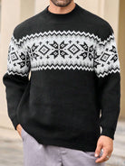 Ein-schwarzer-Pullover-mit-einem-weißen-Schneeflocken-und-Rauten-Muster,-perfekt-für-einen-schlichten-und-warmen-Winterlook
