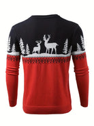 Ein-roter-und-blauer-Pullover-mit-weißen-Rentier-und-Tannenbaum-Mustern,-perfekt-für-festliche-Weihnachtsfeiern