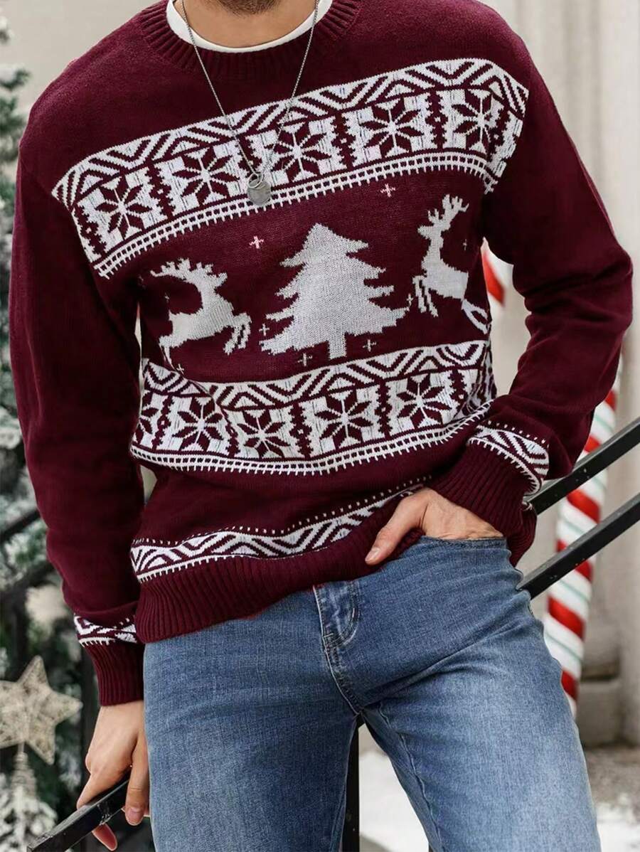 Ein-Weihnachtspullover-mit-weißem-Nordic-Muster-und-Rentiermotiv,-perfekt-für-die-festliche-Saison