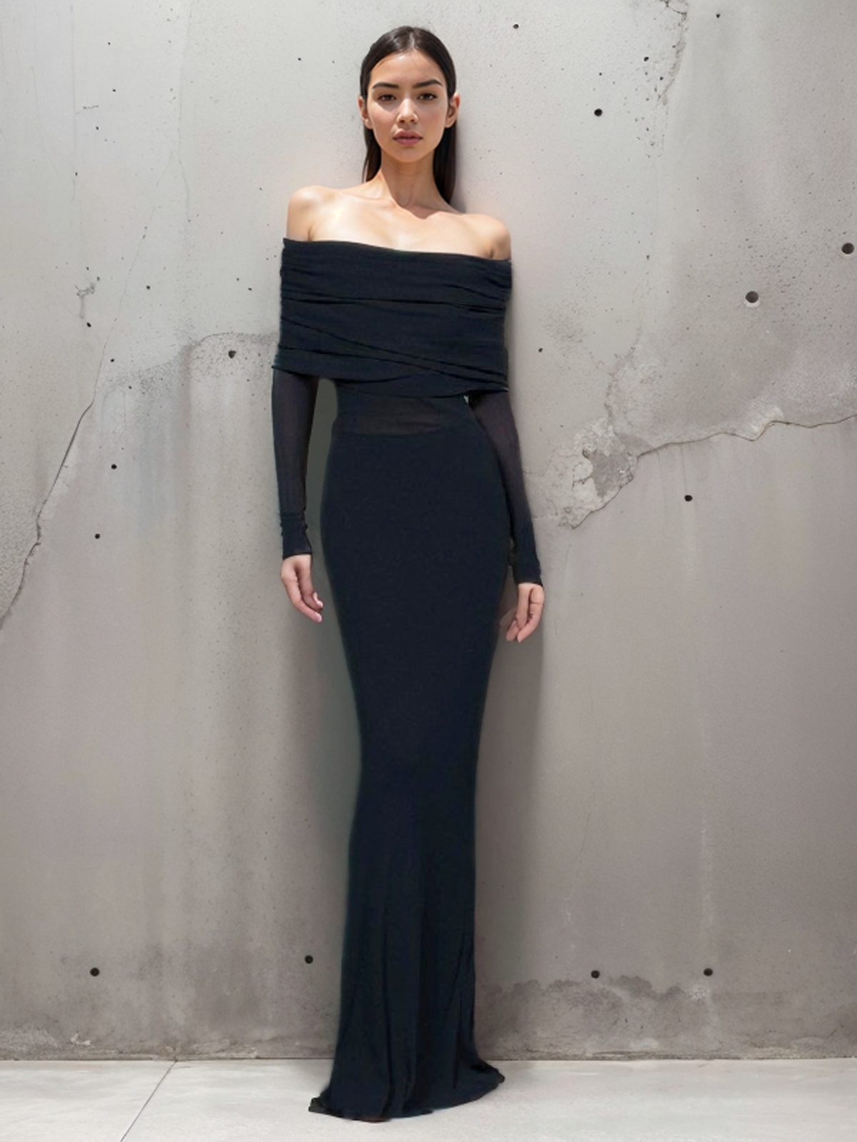 damen-abendkleid-mit-schulterfreiem-ausschnitt-und-figurbetonter-silhouette