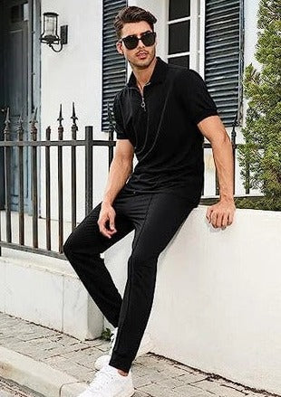 herren-zip-up-polo-und-schmal-zulaufende-hose-mit-kordelzug